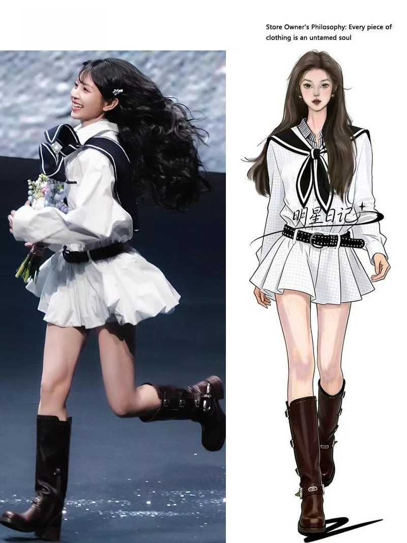 White Waist-Cinching Plaid Dress Spring 2026 College Style Fake Two-Piece Women's Clothing Ethnic Stage Costume
White Waist-Cinching Plaid Dress Spring 2026 College Style Fake Two-Piece Women's Clothing Ethnic Stage Costume