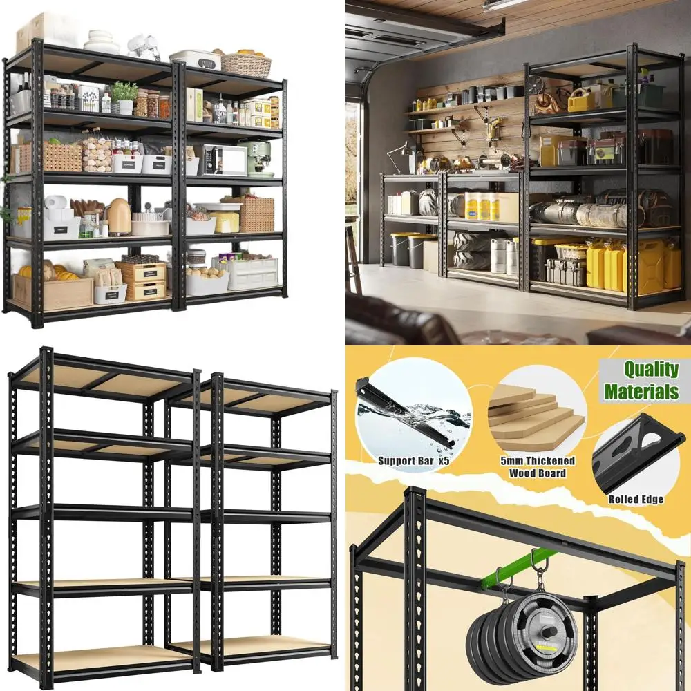 5-Tier Adjustable Heavy-Duty Metal Shelving Unit, 11.9D x 27.7W x 60H, 2010LBS Capacity for Garage, Kitchen, and Storage
5-Tier Adjustable Heavy-Duty Metal Shelving Unit, 11.9D x 27.7W x 60H, 2010LBS Capacity for Garage, Kitchen, and Storage