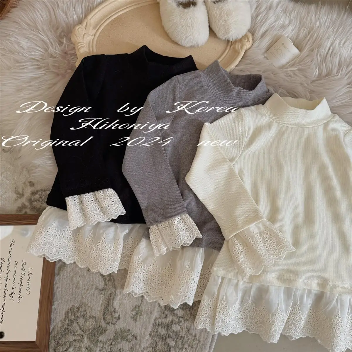 2025 Spring Girls' Solid Color Lace Half High Neck Korean Bottom Shirt, Baby Girl's Western Long Sleeve T-shirt Top
2025 Spring Girls' Solid Color Lace Half High Neck Korean Bottom Shirt, Baby Girl's Western Long Sleeve T-shirt Top