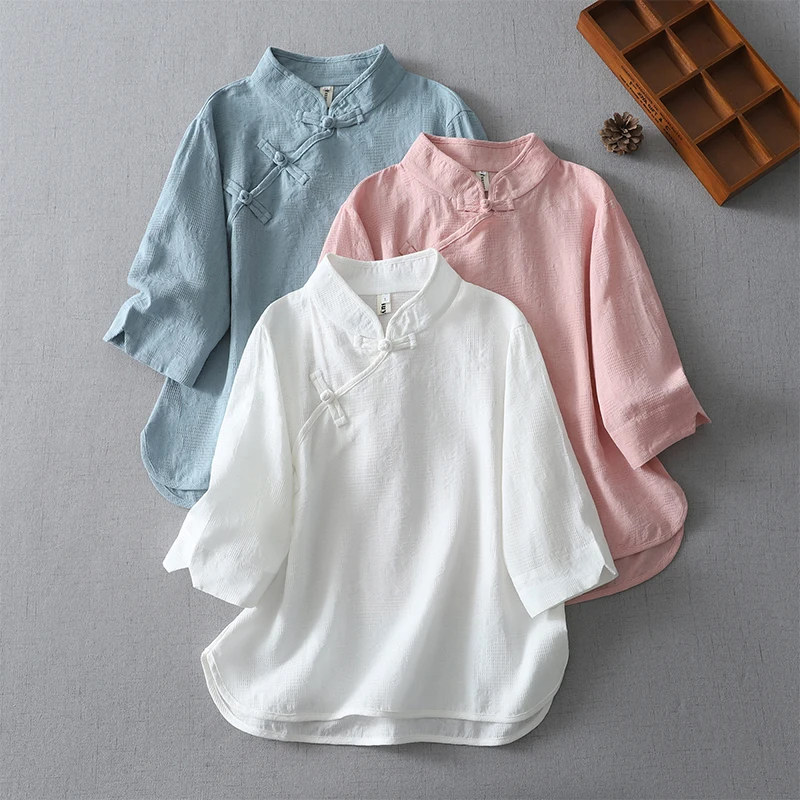 High-End Lightweight Cotton Linen Women's T-shirt New Chinese Style Base Shirt Spring Summer New Arrival Commuter Style Artistic
High-End Lightweight Cotton Linen Women's T-shirt New Chinese Style Base Shirt Spring Summer New Arrival Commuter Style Artistic