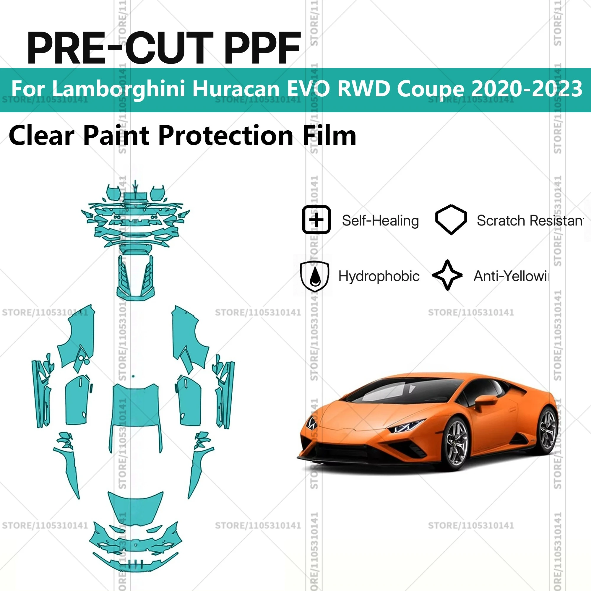 Для Lamborghini Huracan EVO RWD Coupe 2020-2023: Предварительно вырезанная прозрачная защитная пленка (PPF) для автомобиля
Для Lamborghini Huracan EVO RWD Coupe 2020-2023: Предварительно вырезанная прозрачная защитная пленка (PPF) для автомобиля