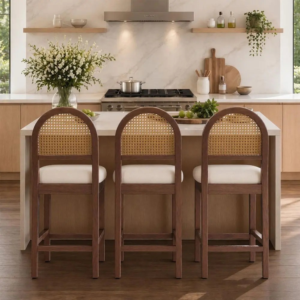 Rattan Counter Height Bar Stools Set of 3, Chenille holstered Barstools with Solid Wood Frame amp Legs, Chic Kitchen Island C
Rattan Counter Height Bar Stools Set of 3, Chenille holstered Barstools with Solid Wood Frame amp Legs, Chic Kitchen Island C