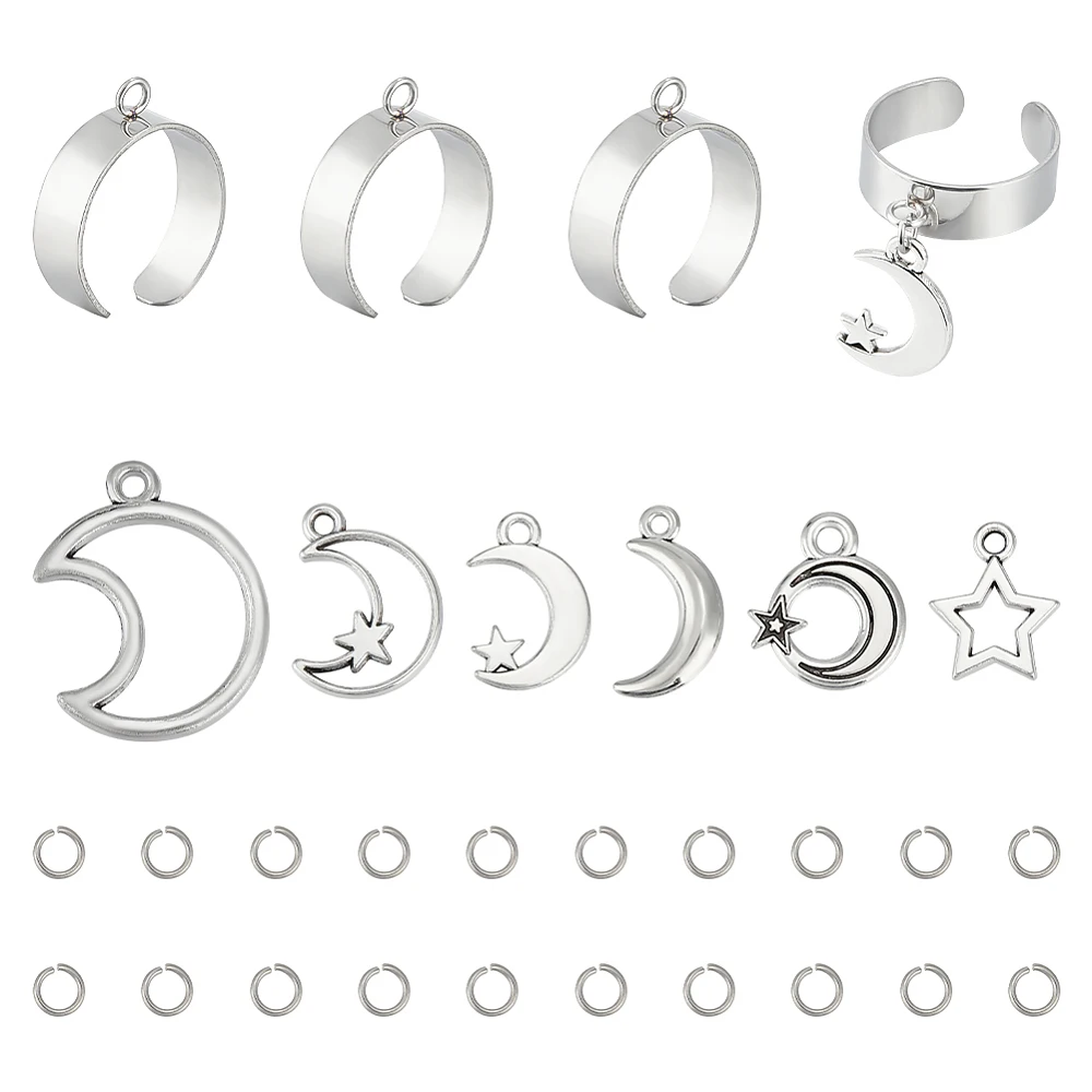 DIY Charms Cuff Ring Making Kit Including Moon Star Alloy Pendants Stainless Steel Finger Ring Components Jump Rings Antique
DIY Charms Cuff Ring Making Kit Including Moon Star Alloy Pendants Stainless Steel Finger Ring Components Jump Rings Antique