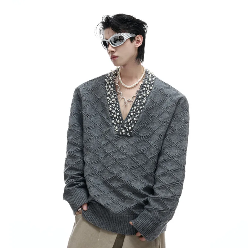 WVGA Tops Spring Autumn New Man Tide Heavy Niche Diamond Embellished Trendy Design Elegant Casual V-Neck Knitted Sweaters W11787
WVGA Tops Spring Autumn New Man Tide Heavy Niche Diamond Embellished Trendy Design Elegant Casual V-Neck Knitted Sweaters W11787