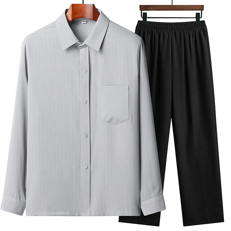 2025 Chinese traditional men's ice silk two-piece set for spring and summer, thin stand collar top, long pants, Hanfu Tang style
2025 Chinese traditional men's ice silk two-piece set for spring and summer, thin stand collar top, long pants, Hanfu Tang style