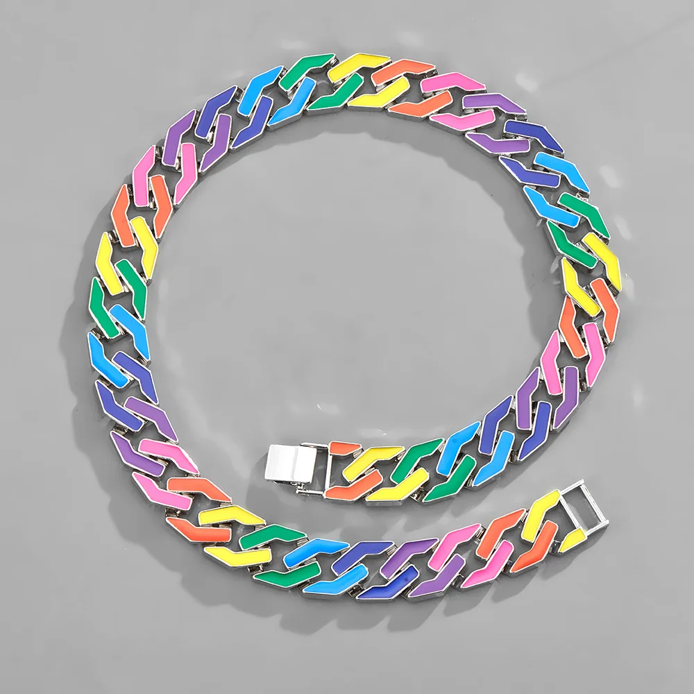 Miam Hip Hop Cuban Link Chain Necklace Women Men Neon Colorful Enamel Choker Necklace Rainbow Bracelet Jewelry Gifts
Miam Hip Hop Cuban Link Chain Necklace Women Men Neon Colorful Enamel Choker Necklace Rainbow Bracelet Jewelry Gifts