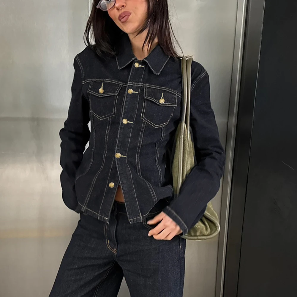 Женские винтажные джинсовые блузки, новый весенне-осенний топ с длинными рукавами, однобортные повседневные футболки с карманами, уличная одежда, одежда Y2K
Женские винтажные джинсовые блузки, новый весенне-осенний топ с длинными рукавами, однобортные повседневные футболки с карманами, уличная одежда, одежда Y2K