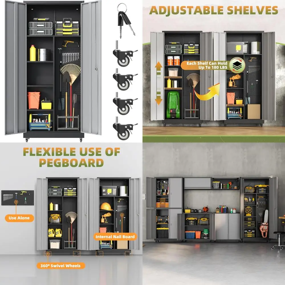 Шкаф для хранения с регулируемыми полками и колесиками для гаража и шкафа для метлы, 71-высокий блок для хранения инструментов
Шкаф для хранения с регулируемыми полками и колесиками для гаража и шкафа для метлы, 71-высокий блок для хранения инструментов