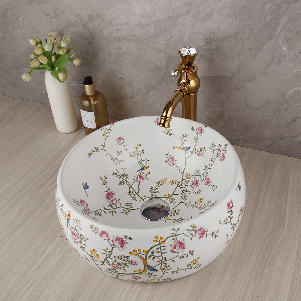 Керамическая чаша для раковины с цветком, раковина для туалетного столика, золотой смеситель + сливной комбинированный набор
Керамическая чаша для раковины с цветком, раковина для туалетного столика, золотой смеситель + сливной комбинированный набор
