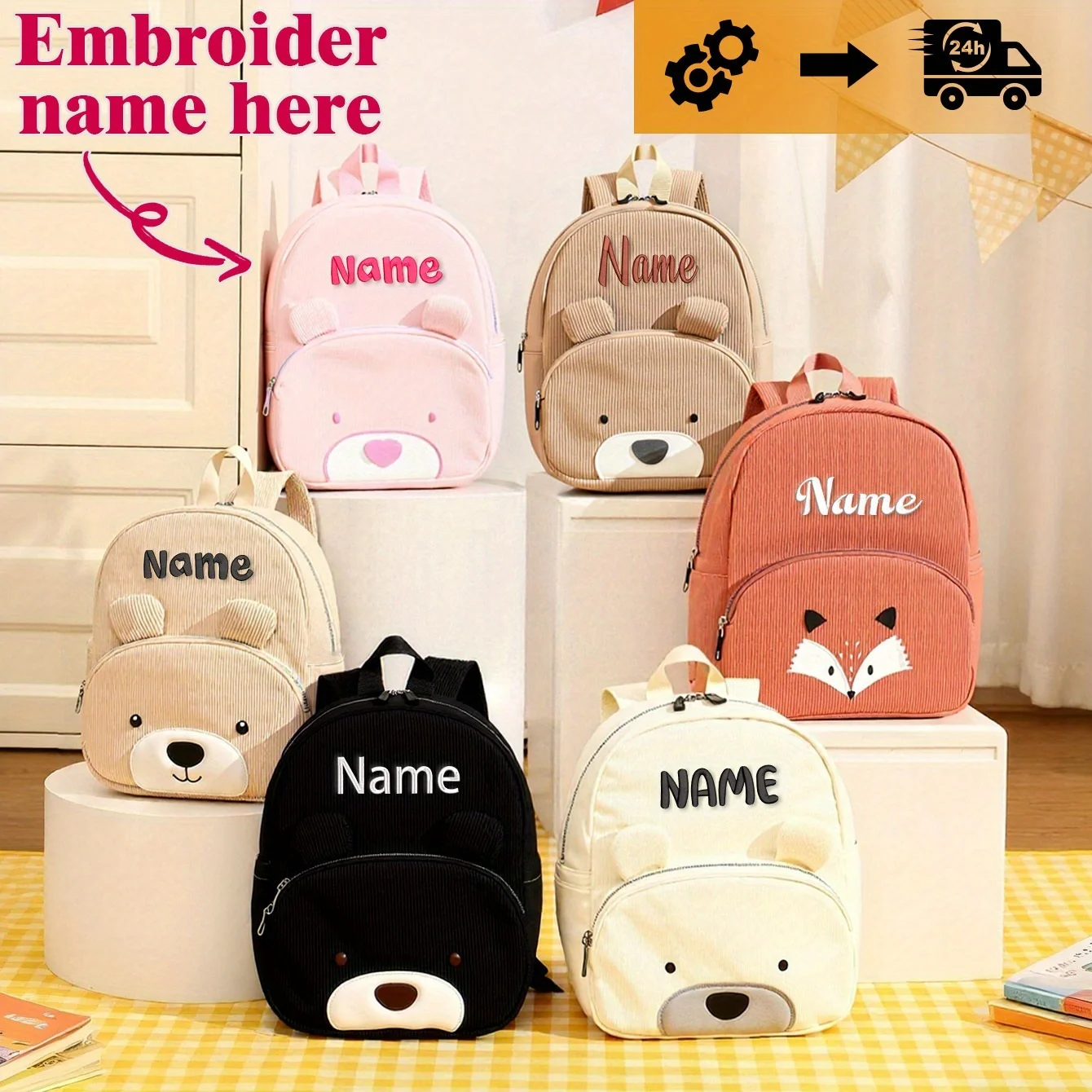 Customized Name Toddler Backpack - Cartoon Bear Corduroy Bag with Large Capacity, Embroidered Name Plush Backpack for Kids
Customized Name Toddler Backpack - Cartoon Bear Corduroy Bag with Large Capacity, Embroidered Name Plush Backpack for Kids