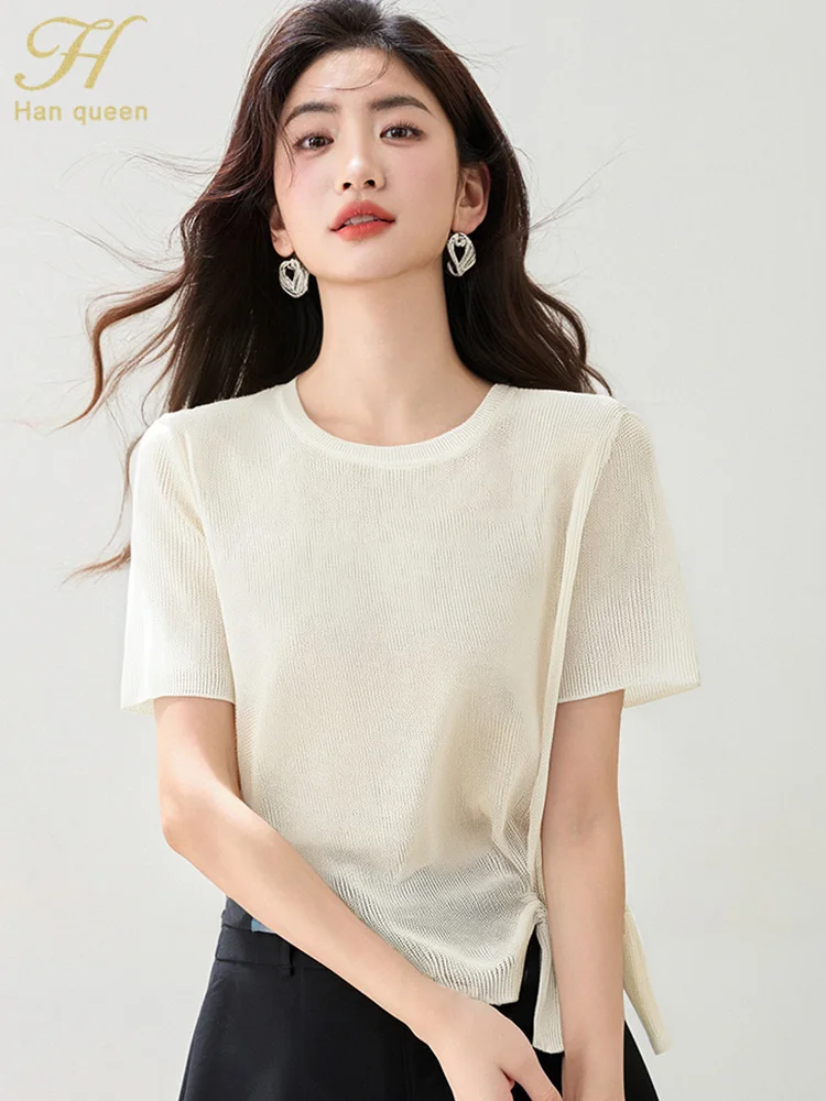 H Han Queen 2025 Summer Knitwear Tops Short Sleeve Sweaters Women's Clothing Loose Chic Elegant Simple Vintage Casual Pullovers
H Han Queen 2025 Summer Knitwear Tops Short Sleeve Sweaters Women's Clothing Loose Chic Elegant Simple Vintage Casual Pullovers