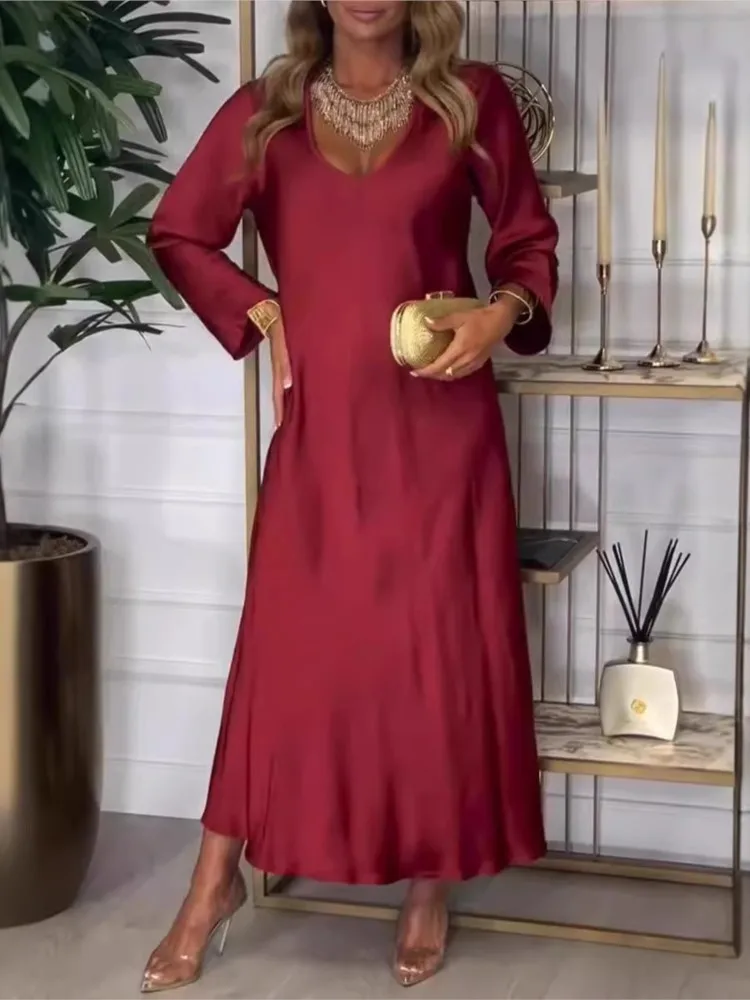Casual Women Dress Solid Color Commuting Long Dresses 2025 Autumn Ropa De Mujer Elegant V Neck Long Sleeved Vestidos Para Mujer
Casual Women Dress Solid Color Commuting Long Dresses 2025 Autumn Ropa De Mujer Elegant V Neck Long Sleeved Vestidos Para Mujer