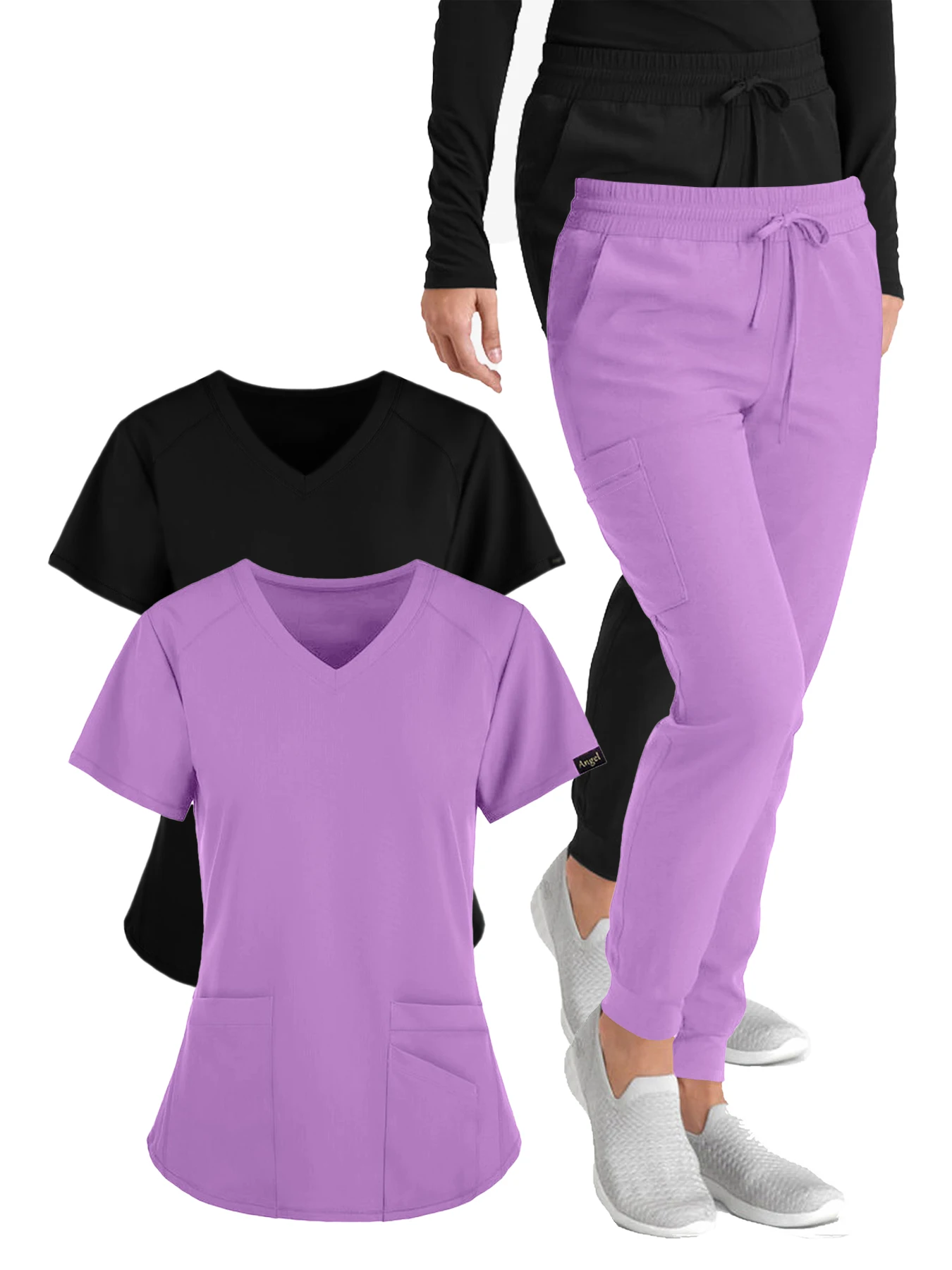 (Four-piece set) Women's workwear suit, matte stretch sportswear for running, laundry clothes, nurse uniform, simple casual
(Four-piece set) Women's workwear suit, matte stretch sportswear for running, laundry clothes, nurse uniform, simple casual
