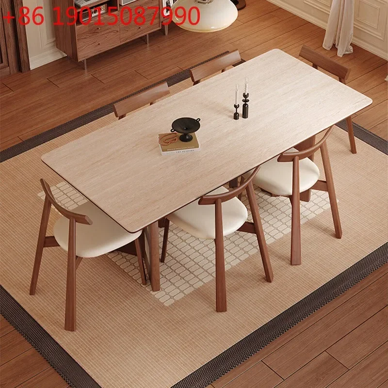 Medieval style solid wood dining table French retro style small apartment household walnut color rectangular cave rock slab
Medieval style solid wood dining table French retro style small apartment household walnut color rectangular cave rock slab