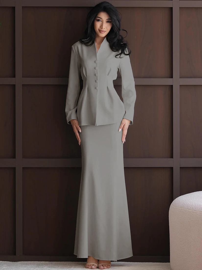 Elegant Intellectual Women's Suit Set with Long Sleeves And Fish Tail Skirt V Neck Polyester Fabric Chinese Brand Sisjuly
Elegant Intellectual Women's Suit Set with Long Sleeves And Fish Tail Skirt V Neck Polyester Fabric Chinese Brand Sisjuly