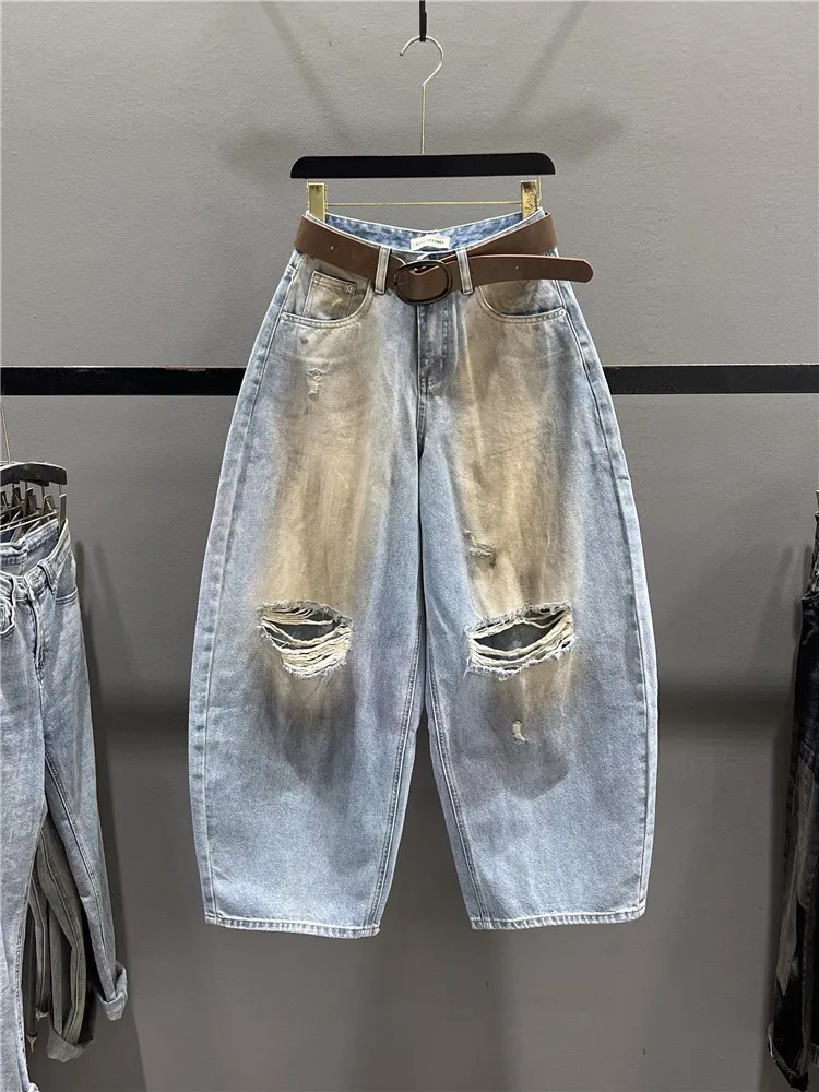 Retro Distressed Denim Wide Leg Banana Pants Women's Summer Casual Loose Fit Knife Jeans Casual Washed out Torn
Retro Distressed Denim Wide Leg Banana Pants Women's Summer Casual Loose Fit Knife Jeans Casual Washed out Torn