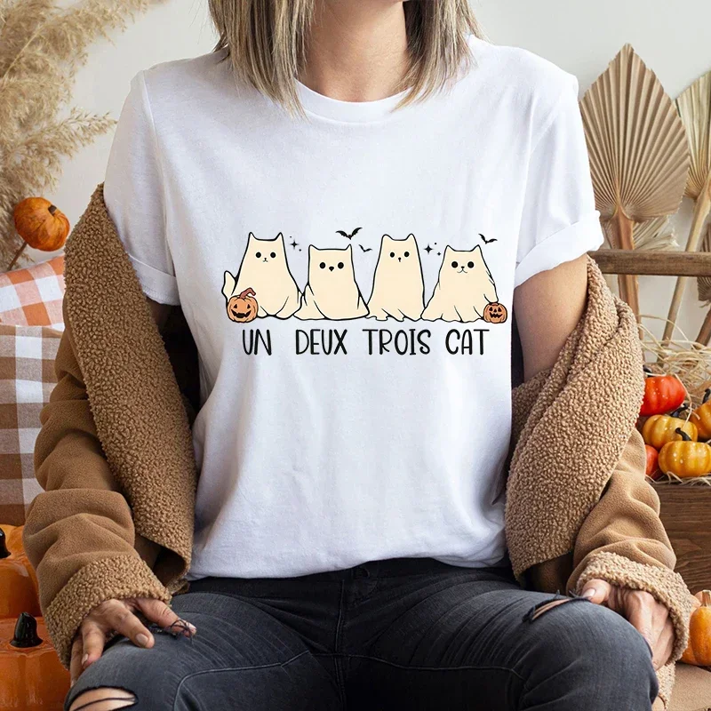 Spooky Boo Cat Halloween T-Shirt for Women Un Deux Trois Graphic Y2k Tops Cat Lover Holiday Trip Party Casual Short Sleeve Tees
Spooky Boo Cat Halloween T-Shirt for Women Un Deux Trois Graphic Y2k Tops Cat Lover Holiday Trip Party Casual Short Sleeve Tees
