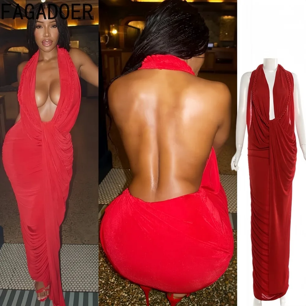 FAGADOER Sexy Ruched Patchwork Bodycon Dresses for Women Solid Color Halter Sleeveless Backless Dress Female Streetwear Vestidos
FAGADOER Sexy Ruched Patchwork Bodycon Dresses for Women Solid Color Halter Sleeveless Backless Dress Female Streetwear Vestidos