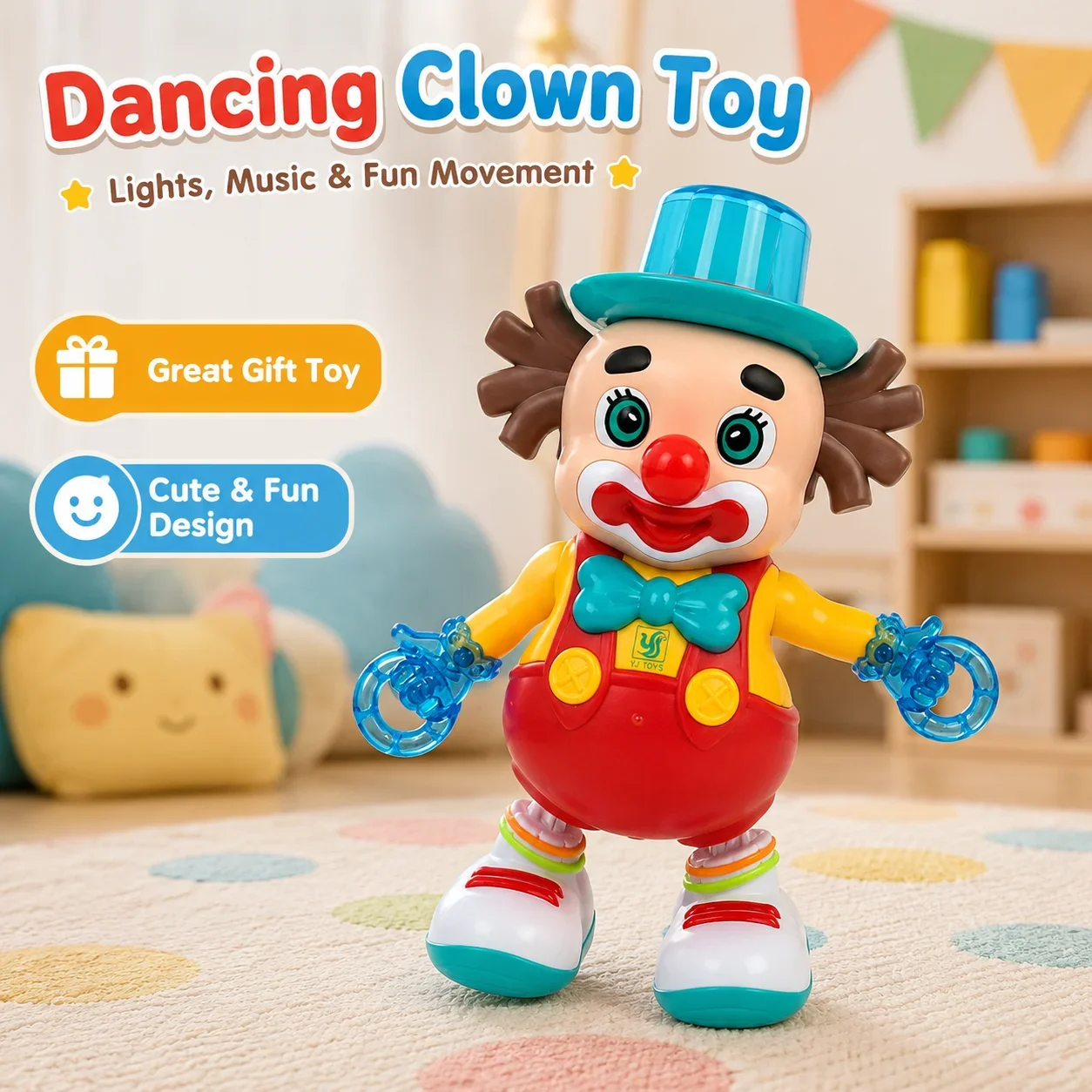 Electric Dancing Clown Toy with Musical Sounds and LED Lights
Electric Dancing Clown Toy with Musical Sounds and LED Lights