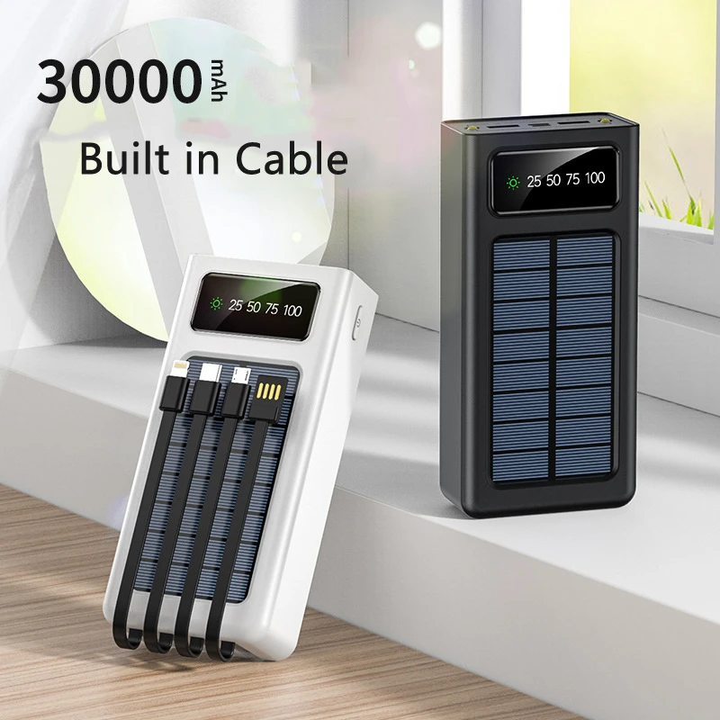 Solar Power Bank 30000mAh Built in Cable Portable Charger External Battery Pack Powerbank 30000 For Xiaomi iPhone Samsung Huawei
Solar Power Bank 30000mAh Built in Cable Portable Charger External Battery Pack Powerbank 30000 For Xiaomi iPhone Samsung Huawei