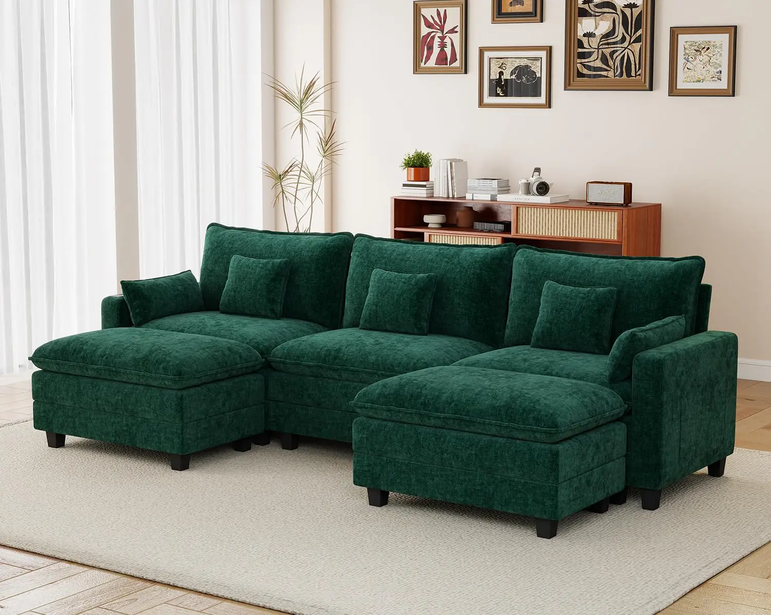 U Shaped Modular Sectional Sofa Chenille Deep Seat 3 Seater with 2 Ottomans Charging Module Pillows Living Room, Customized
U Shaped Modular Sectional Sofa Chenille Deep Seat 3 Seater with 2 Ottomans Charging Module Pillows Living Room, Customized