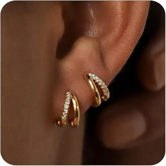 New European Women's Double-layer Zircon Earrings Gold Color Silver Personalized Punk Earrings Party Jewelry Gifts
New European Women's Double-layer Zircon Earrings Gold Color Silver Personalized Punk Earrings Party Jewelry Gifts