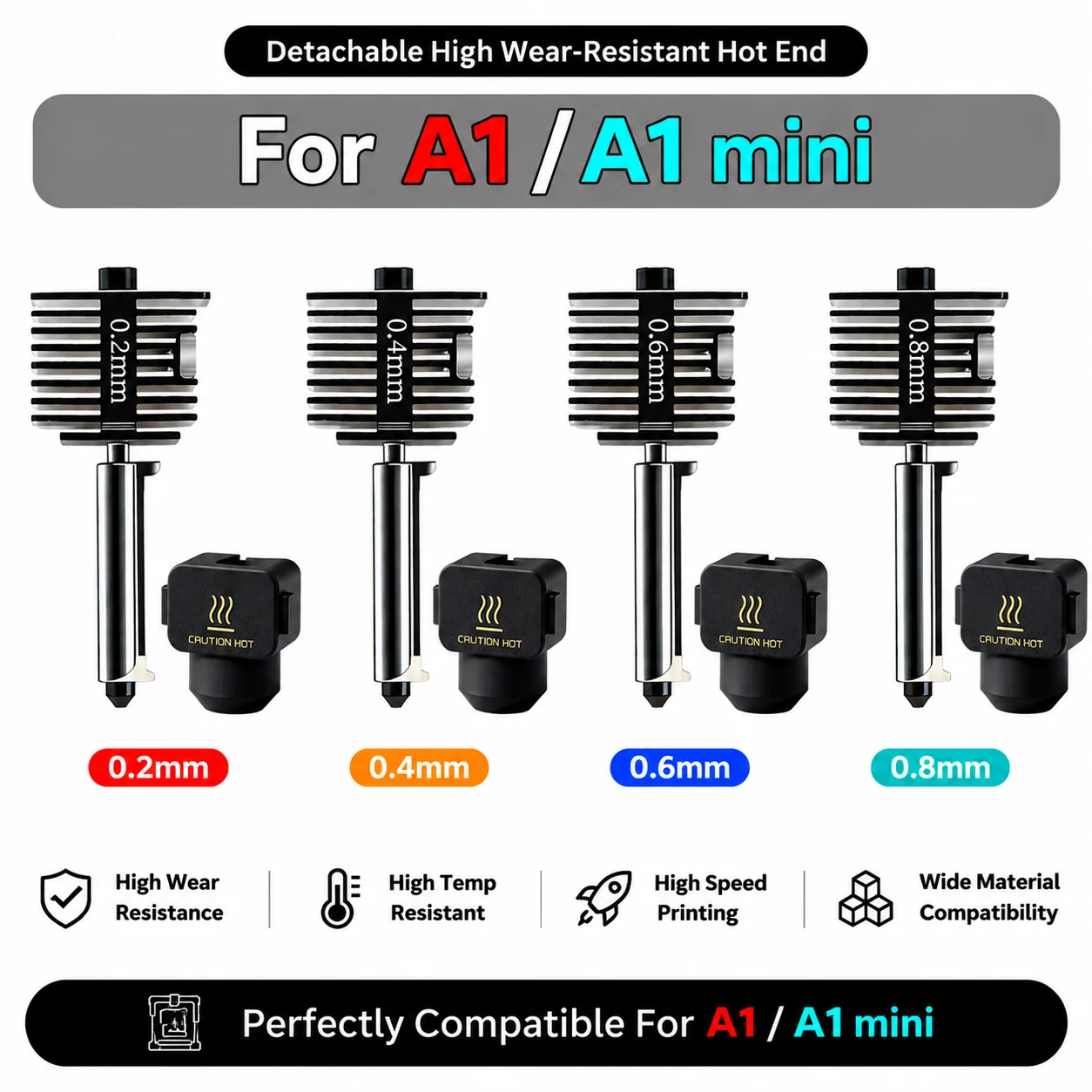 New Arrival Hotend Kit for Bambu Lab A1/A1 Mini/A2L 3D Printer Accessories Hot End Assembly 0.2/0.6/0.8/0.4mm Replaceable Nozzle
New Arrival Hotend Kit for Bambu Lab A1/A1 Mini/A2L 3D Printer Accessories Hot End Assembly 0.2/0.6/0.8/0.4mm Replaceable Nozzle