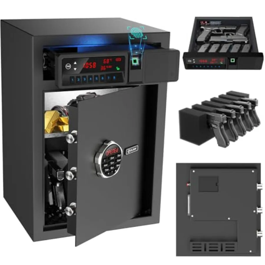 Home security sliding-away drawer safe with LCD display for temperature, humidity, time; electronic keypad lock box cabinet for
Home security sliding-away drawer safe with LCD display for temperature, humidity, time; electronic keypad lock box cabinet for