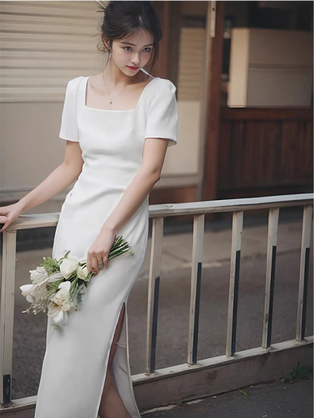 Ele White Wedding Dr with Slit Square Collar for Engagement And Birthday Faionable Long Evening Gown by Measa
Ele White Wedding Dr with Slit Square Collar for Engagement And Birthday Faionable Long Evening Gown by Measa