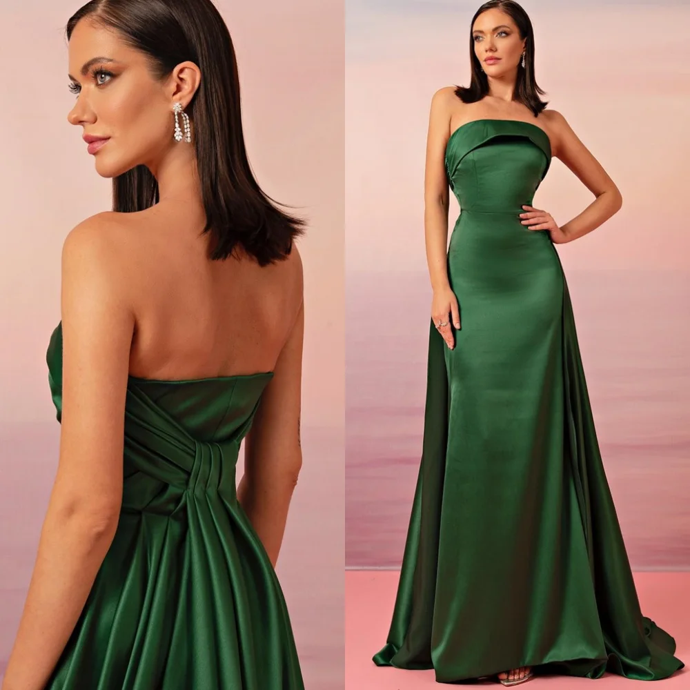 Customized High Quality Green Satin Evening Dresses Exquisite Strapless Sleeveless Celebrity Gowns Special Occasion Gowns 
Customized High Quality Green Satin Evening Dresses Exquisite Strapless Sleeveless Celebrity Gowns Special Occasion Gowns