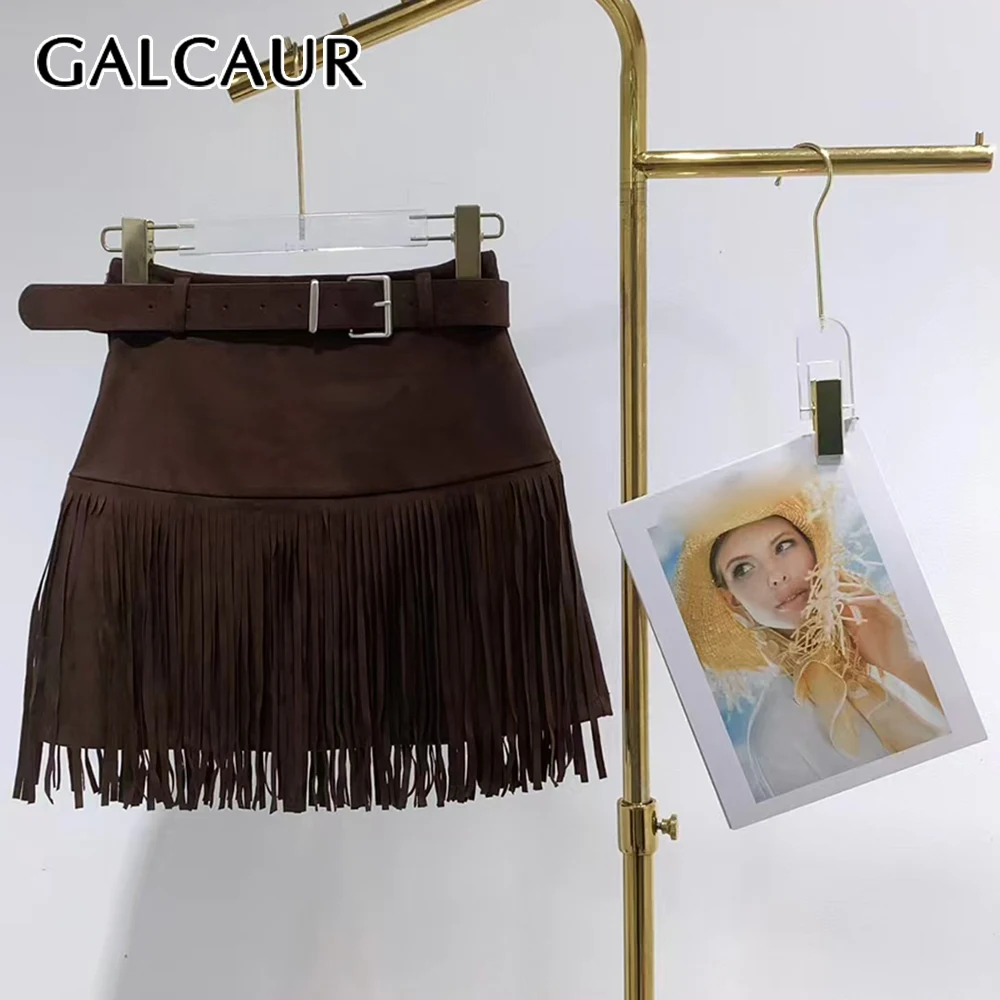 GALCAUR Coffee Spliced Sashes Skirt Female High Waist Hot Girl Patchwork Tassels Women's Short Skirt Fashion Autumn Style New 
GALCAUR Coffee Spliced Sashes Skirt Female High Waist Hot Girl Patchwork Tassels Women's Short Skirt Fashion Autumn Style New