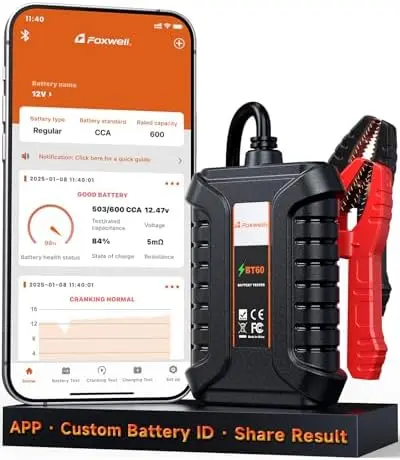 Foxwell BT60 Bluetooth Battery Tester for 12V Car, Truck, SUV – CCA 100-2000, Cranking & Charging System Analyzer
Foxwell BT60 Bluetooth Battery Tester for 12V Car, Truck, SUV – CCA 100-2000, Cranking & Charging System Analyzer