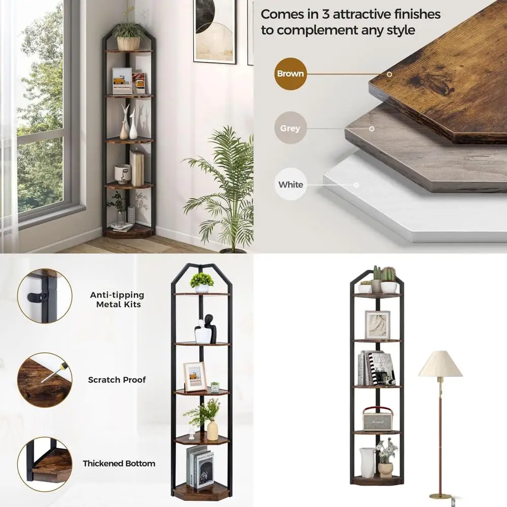 5-Tier Corner Shelf, 70 Tall, Multi-Room Storage, Ideal for Books, Plants, and Decor, Brown
5-Tier Corner Shelf, 70 Tall, Multi-Room Storage, Ideal for Books, Plants, and Decor, Brown