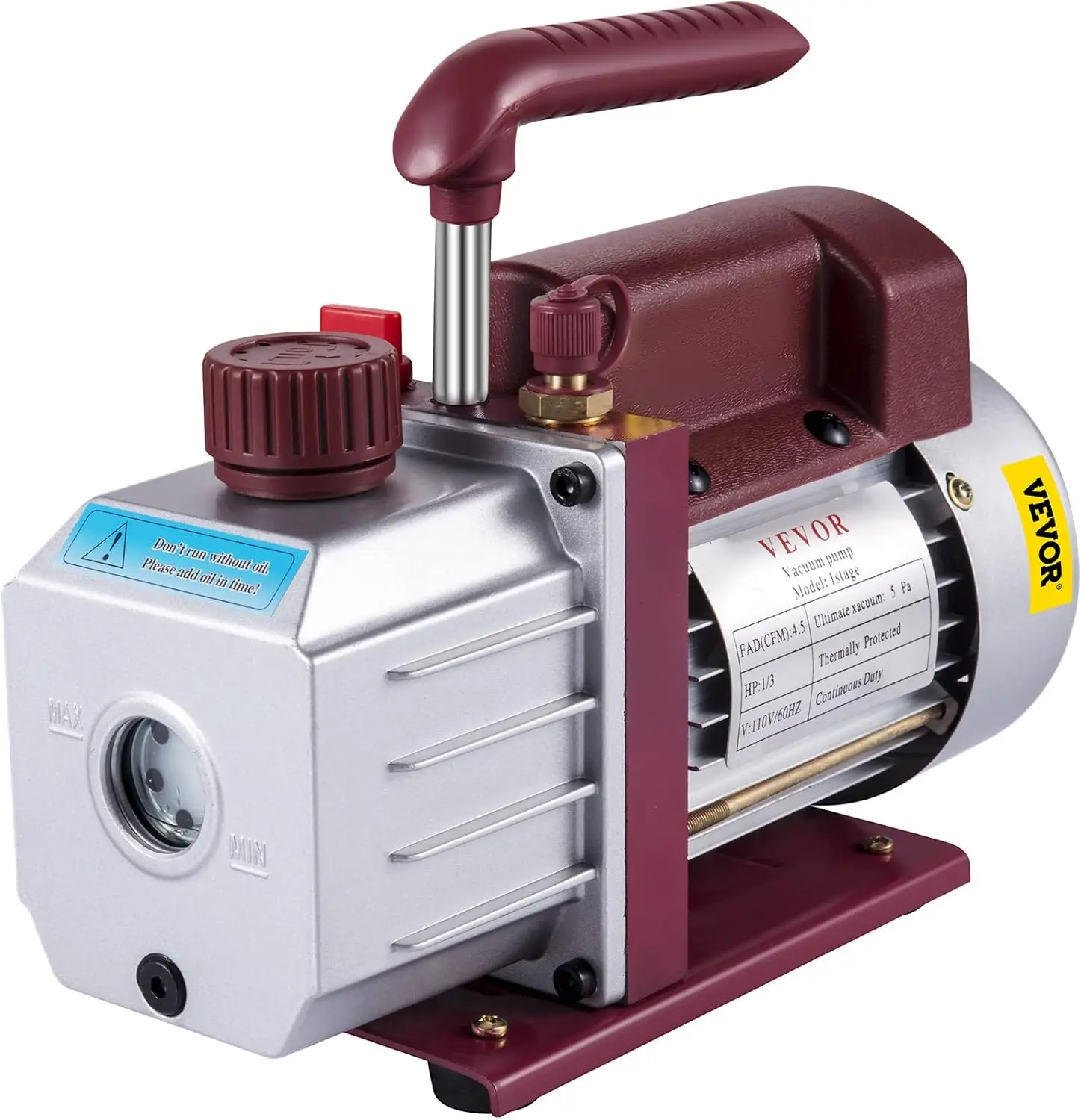 4.5CFM HVAC Vacuum Pump, Single-Stage Rotary Vane, 1/3HP for Air Conditioning Refrigerant
4.5CFM HVAC Vacuum Pump, Single-Stage Rotary Vane, 1/3HP for Air Conditioning Refrigerant