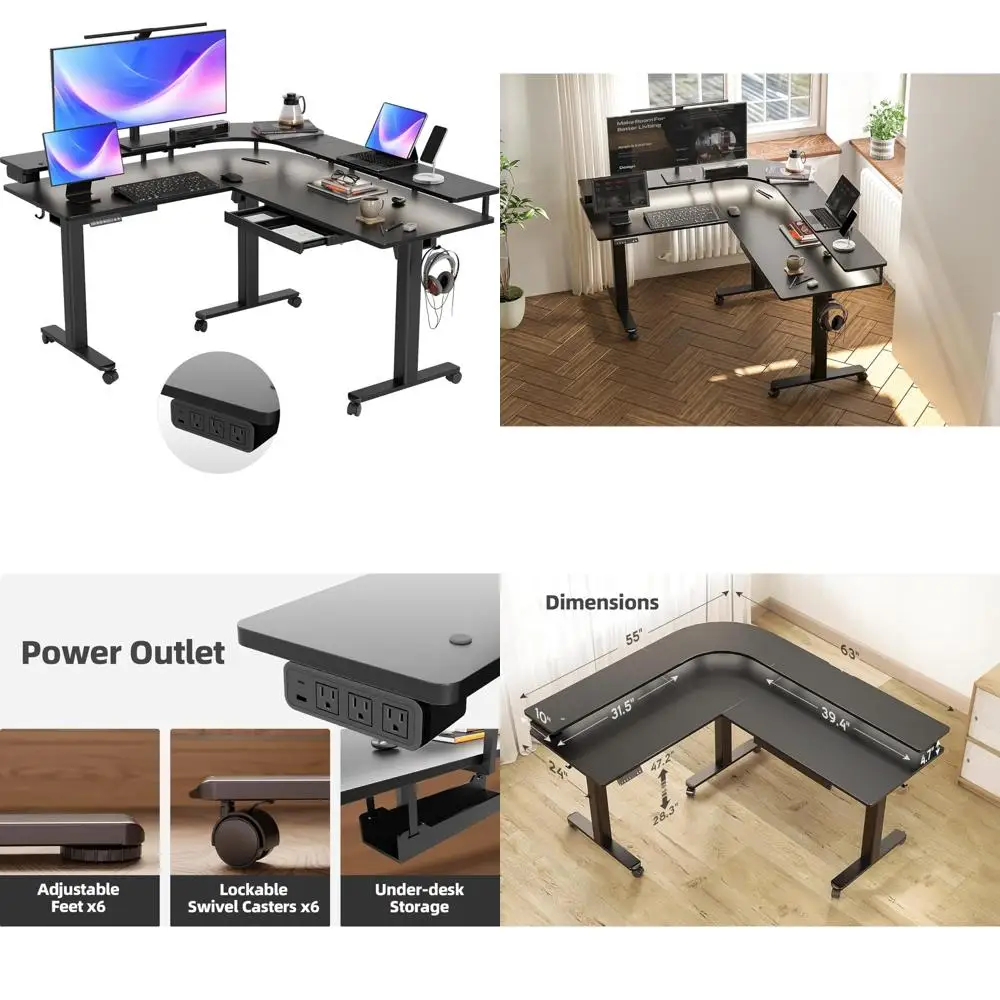 Электрический L-образный стол с регулируемой высотой, ящиками для хранения и светодиодной подсветкой для использования на углах
Электрический L-образный стол с регулируемой высотой, ящиками для хранения и светодиодной подсветкой для использования на углах