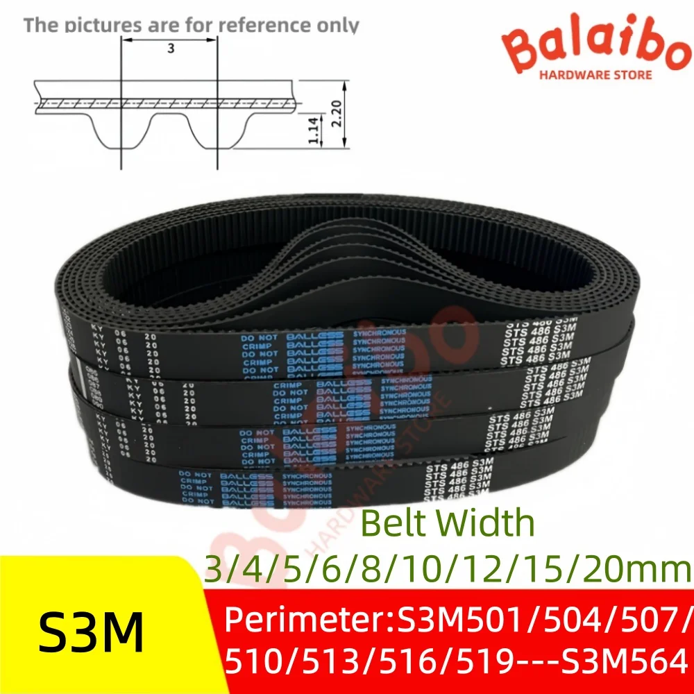 S3M High Torque Rubber Timing Belt perimeter S3M501/504/507/510/513/516/519/522---S3M564 Belt Width 3/4/5/6/8/10/12/15/20mm
S3M High Torque Rubber Timing Belt perimeter S3M501/504/507/510/513/516/519/522---S3M564 Belt Width 3/4/5/6/8/10/12/15/20mm