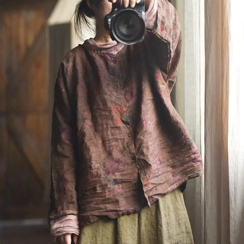 Spring Autumn Women Long Sleeve O-neck Single Breasted Casual Shirts High Quality Cotton Linen Vintage Print Loose Blouse Tops
Spring Autumn Women Long Sleeve O-neck Single Breasted Casual Shirts High Quality Cotton Linen Vintage Print Loose Blouse Tops