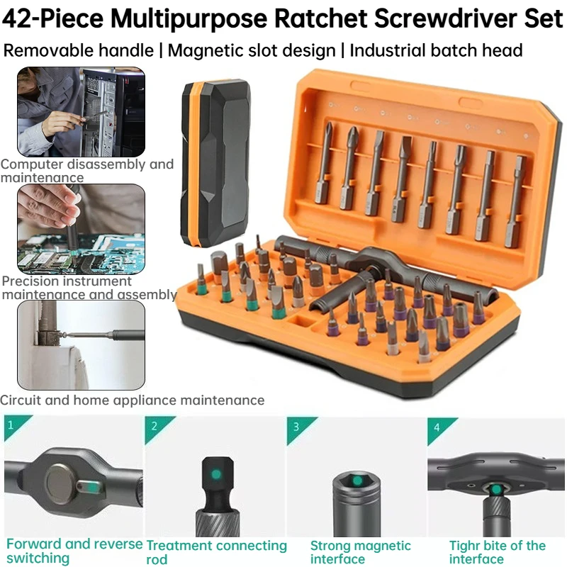 42 in 1 ratchet screwdriver set with magnetic slot design,detachable handle,for computer,appliance,precision instrument repair
42 in 1 ratchet screwdriver set with magnetic slot design,detachable handle,for computer,appliance,precision instrument repair