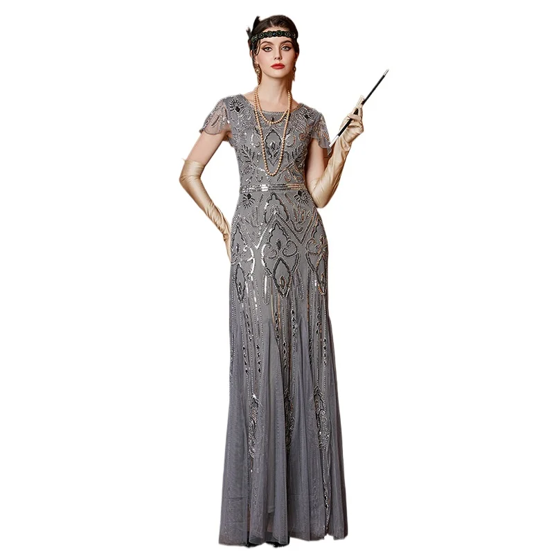 1920's Vintage Round Neck Sequined Embroidery Long Formal Evening Party Dress Silver Gray
1920's Vintage Round Neck Sequined Embroidery Long Formal Evening Party Dress Silver Gray
