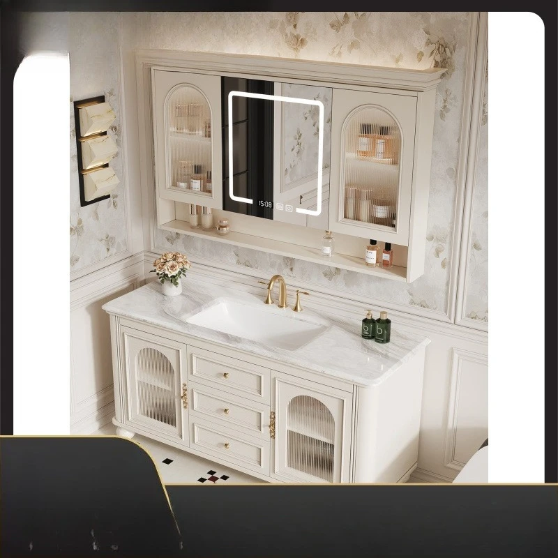French retro style bathroom cabinet combination floor-to-ceiling smart mirror cabinet solid wood oak wash basin cabinet toilet
French retro style bathroom cabinet combination floor-to-ceiling smart mirror cabinet solid wood oak wash basin cabinet toilet