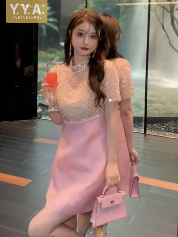 Summer Sweet Ladies Beaded Sequins Celebrity Mini Dress Women Shiny Diamonds Turtleneck Bowknot Short Sleeve Party Short Dress
Summer Sweet Ladies Beaded Sequins Celebrity Mini Dress Women Shiny Diamonds Turtleneck Bowknot Short Sleeve Party Short Dress