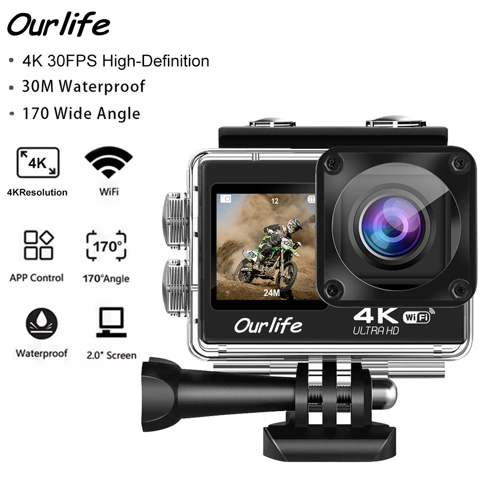 Экшн-камера Ourlife Q600 с двойным экраном, 4K30FPS, 30 м, водонепроницаемая спортивная камера с Wi-Fi, 2-дюймовый экран, экшн-камера для шлема с дистанционным управлением
Экшн-камера Ourlife Q600 с двойным экраном, 4K30FPS, 30 м, водонепроницаемая спортивная камера с Wi-Fi, 2-дюймовый экран, экшн-камера для шлема с дистанционным управлением