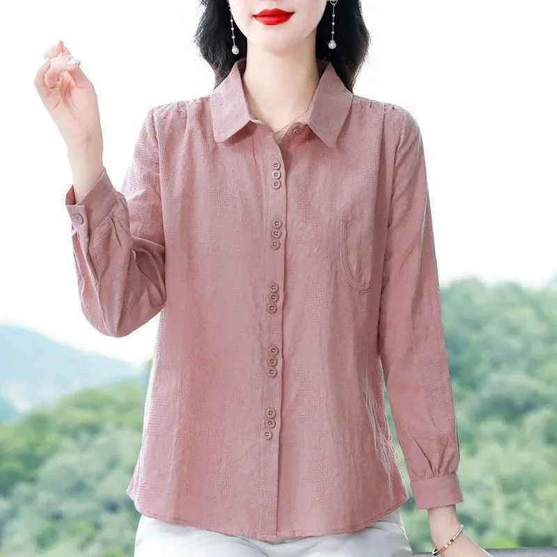 Women Textured Cotton Blouse Lapel Long Sleeve Button Down Casual Loose Shirt
Women Textured Cotton Blouse Lapel Long Sleeve Button Down Casual Loose Shirt
