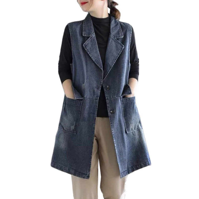Women Denim Jacket Vest 2022 New Spring Autumn Retro Mid-length Loose Sleeveless Jeans Jacket Waistcoats Ladies Casual Tops
Women Denim Jacket Vest 2022 New Spring Autumn Retro Mid-length Loose Sleeveless Jeans Jacket Waistcoats Ladies Casual Tops