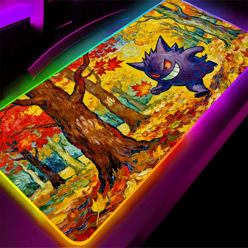Backlight Gaming Mouse Pad 90x40cm P-Pokemon Gengar LED Computer Laptop Keyboard Carpet Mouse Mat RGB Non-Slip Rubber Table Rug