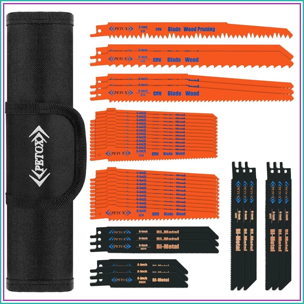 40-Piece Reciprocating Saw Blades Set for Metal Wood Plastic Cutting with Organizer Pouch
40-Piece Reciprocating Saw Blades Set for Metal Wood Plastic Cutting with Organizer Pouch