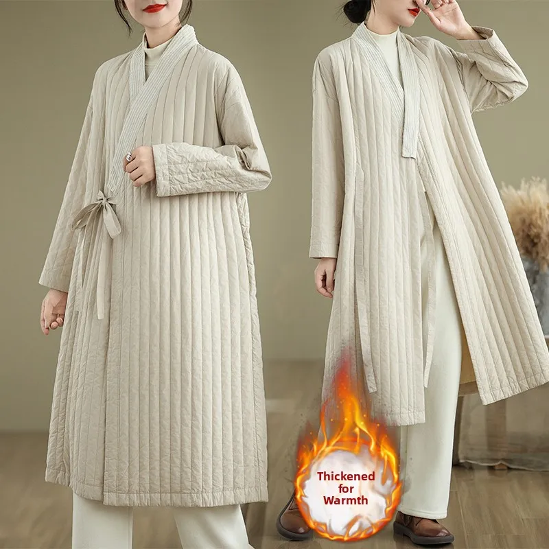 New Chinese Style Women's Cotton Jacket Belted Midi Coat Retro National Style Zen Improved Hanfu Autumn Winter Trendy
New Chinese Style Women's Cotton Jacket Belted Midi Coat Retro National Style Zen Improved Hanfu Autumn Winter Trendy