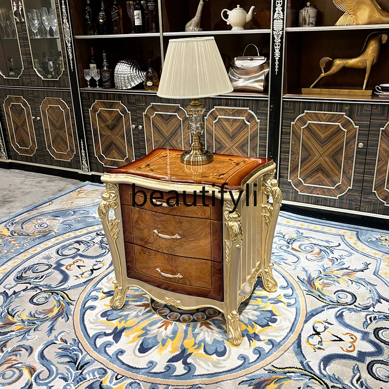 French solid wood bedside table, European luxury neoclassical bedroom double drawer storage cabinet
French solid wood bedside table, European luxury neoclassical bedroom double drawer storage cabinet