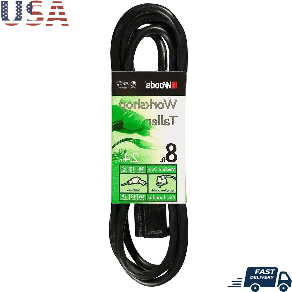 8ft General Purpose Extension Cord 16/3 SJTW Medium Duty Water-Resistant Indoor Use Tools Electronics Workshop Home
8ft General Purpose Extension Cord 16/3 SJTW Medium Duty Water-Resistant Indoor Use Tools Electronics Workshop Home