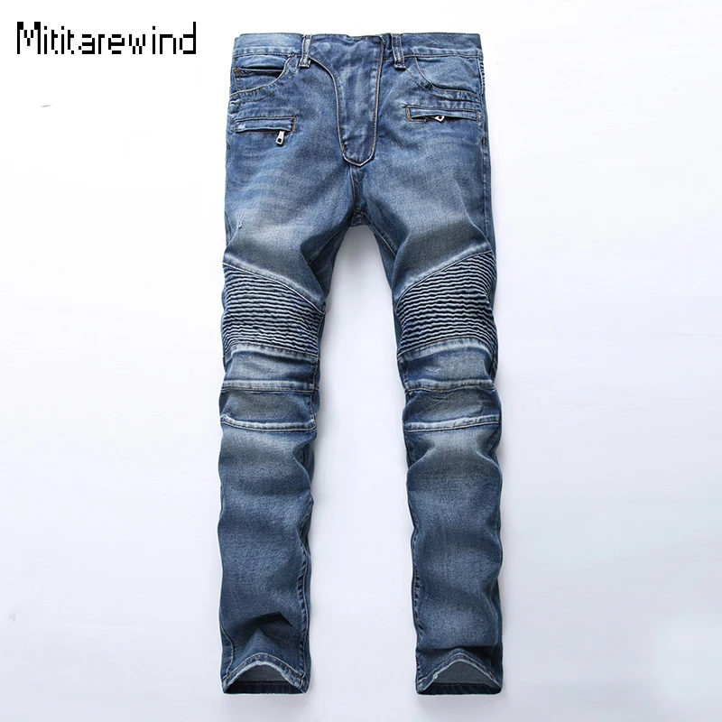All Seasons Men Blue Jeans High Street Micro Stretch Motorcycle Jeans Mid Waist Pleated Design Denim Pant Fashion Straight Jeans
All Seasons Men Blue Jeans High Street Micro Stretch Motorcycle Jeans Mid Waist Pleated Design Denim Pant Fashion Straight Jeans